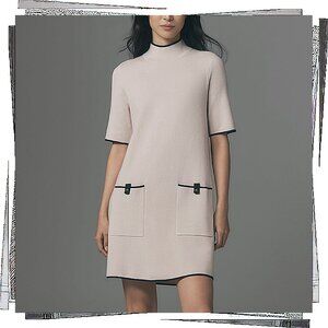 Soft "Annalise" Taupe & Black Mod Mock Neck Mini Sweater Dress (S) by Maeve